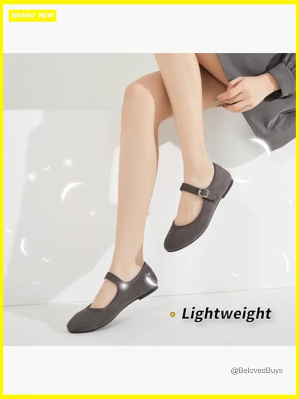 Mary Jane Flats with Adjustable Strap, Faux Suede Dress Shoes, Memory Foam
